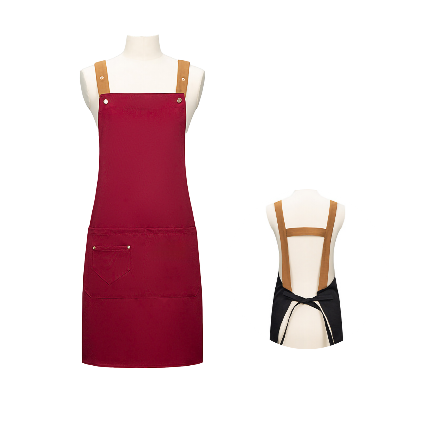 Dual_Colour_Adjustable_Double_Strap_Apron-Canvas-red